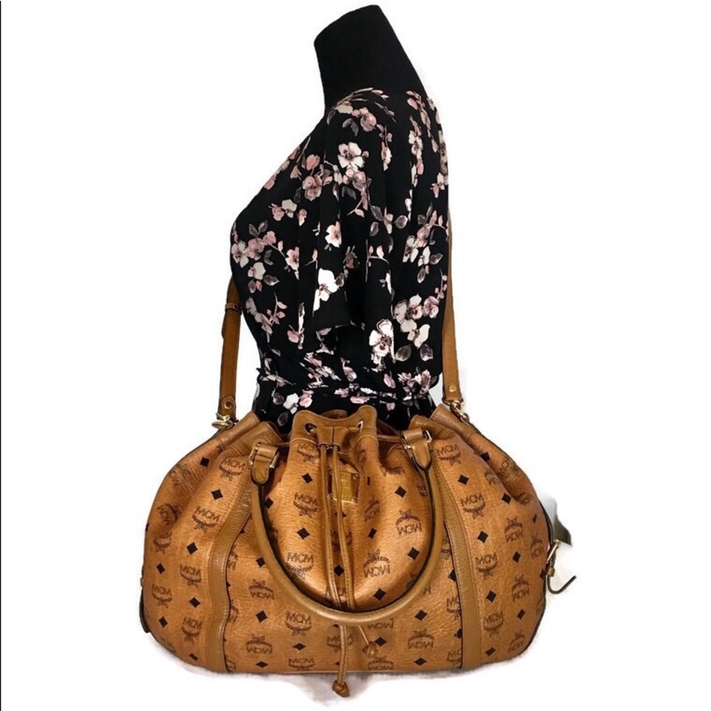 MCM Cognac Monogram Drawstring Crossbody Bag